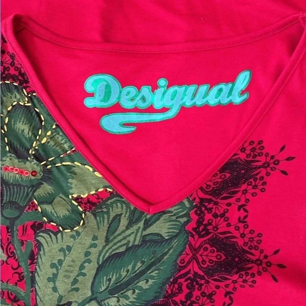 Vintage luxury desigual large green & red top grandma indie core Christmas - Picture 5 of 6
